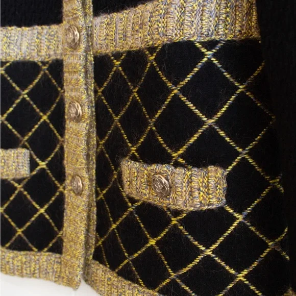 Chanel F/W 2015 Brasserie Black Gold Quilted Camellia Cashmere 15K Cardigan - Picture 9 of 14